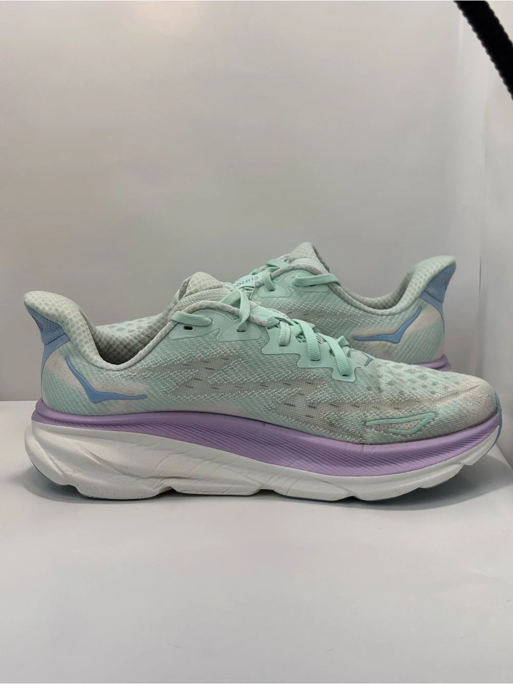 Hoka Clifton 9 Women's Size 10B Running Shoes Mint Green/Purple/White Sneakers